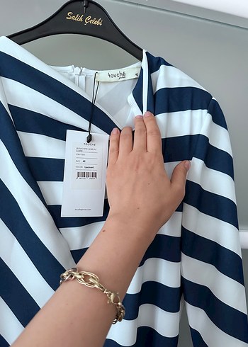 Uzun Kollu Çizgili Kadın Elbise - Görsel 5