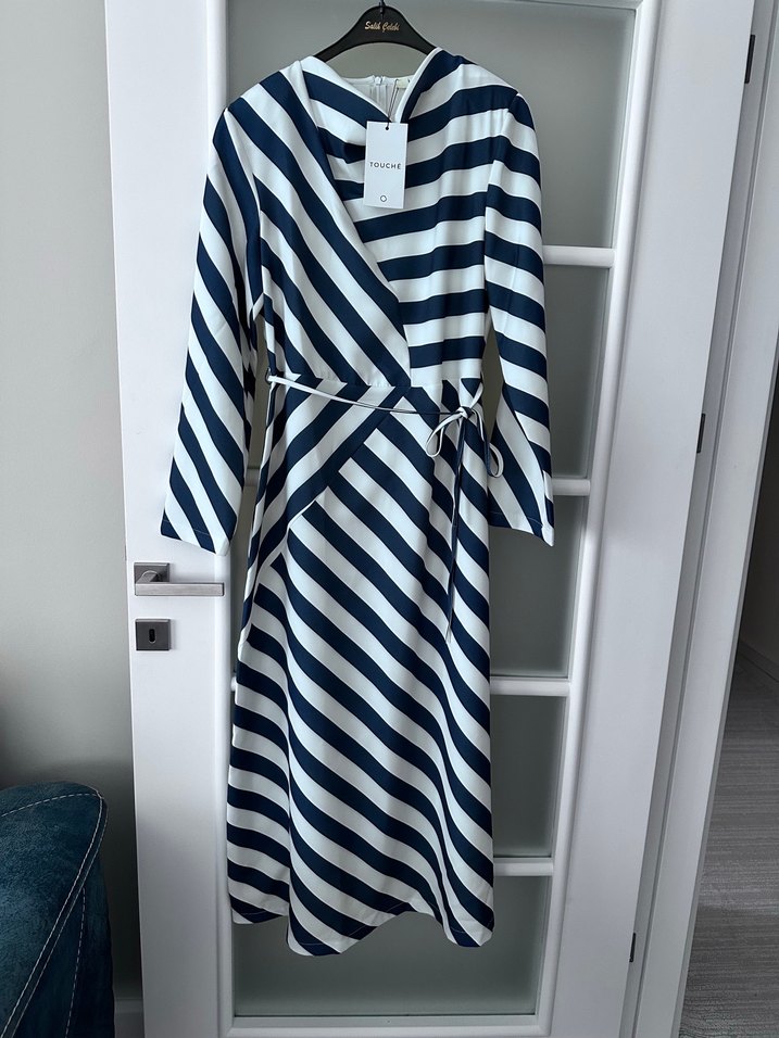 Uzun Kollu Çizgili Kadın Elbise - Görsel 2