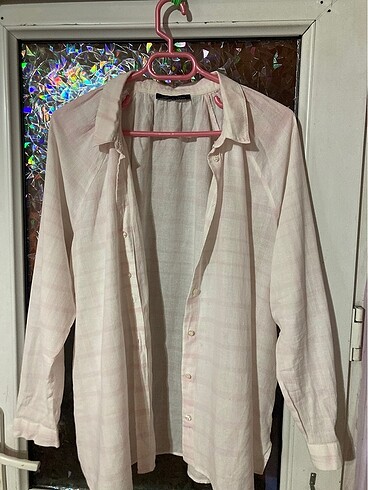 M&S collection toz pembe beyaz keten gömlek