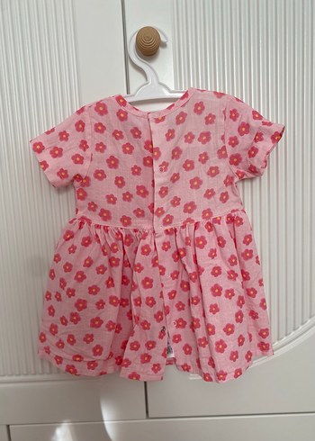 Kısa Kollu Pembe Çiçekli Kız Elbisesi - Görsel 2