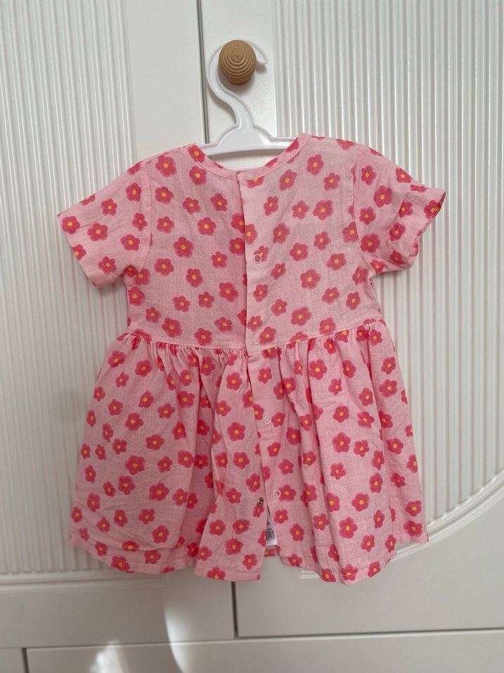 Kısa Kollu Pembe Çiçekli Kız Elbisesi - Görsel 2