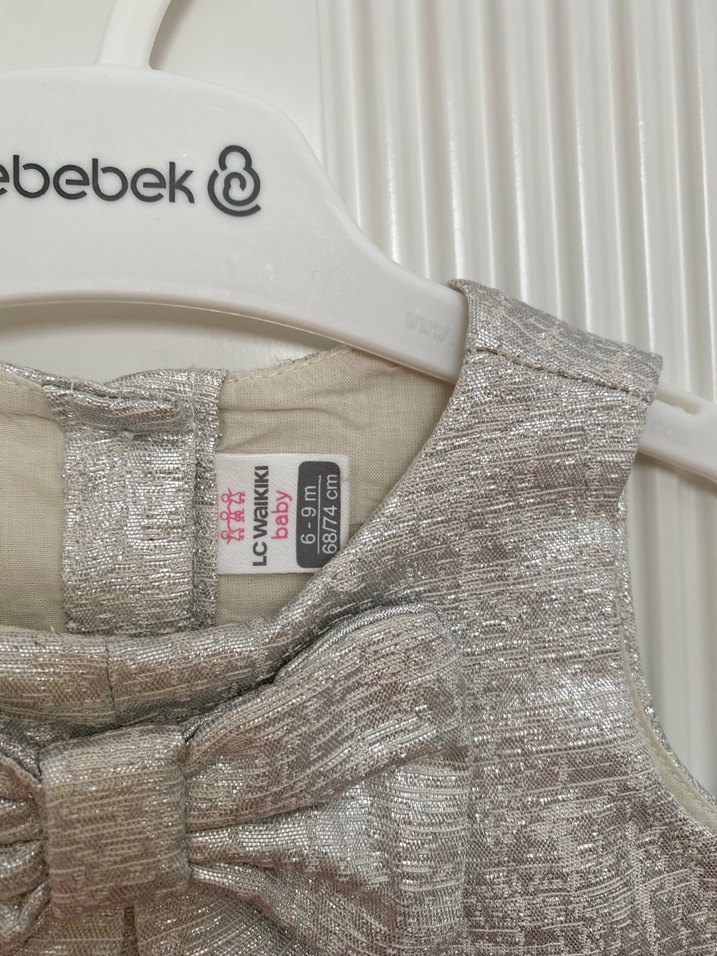 Kız Çocuk Gri Fiyonklu Kolsuz Elbise - Görsel 2