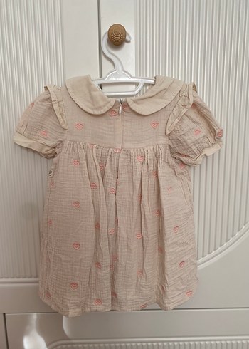 Kız Çocuk Bej Keten Nakışlı Elbise - Görsel 2