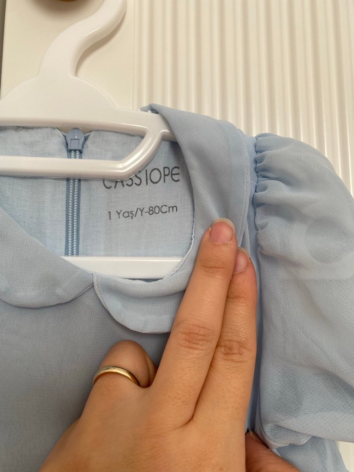 Mavi Kız Elbise, Kısa Kollu, Fırfırlı - Görsel 3