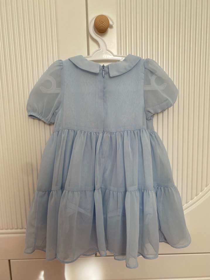 Mavi Kız Elbise, Kısa Kollu, Fırfırlı - Görsel 2