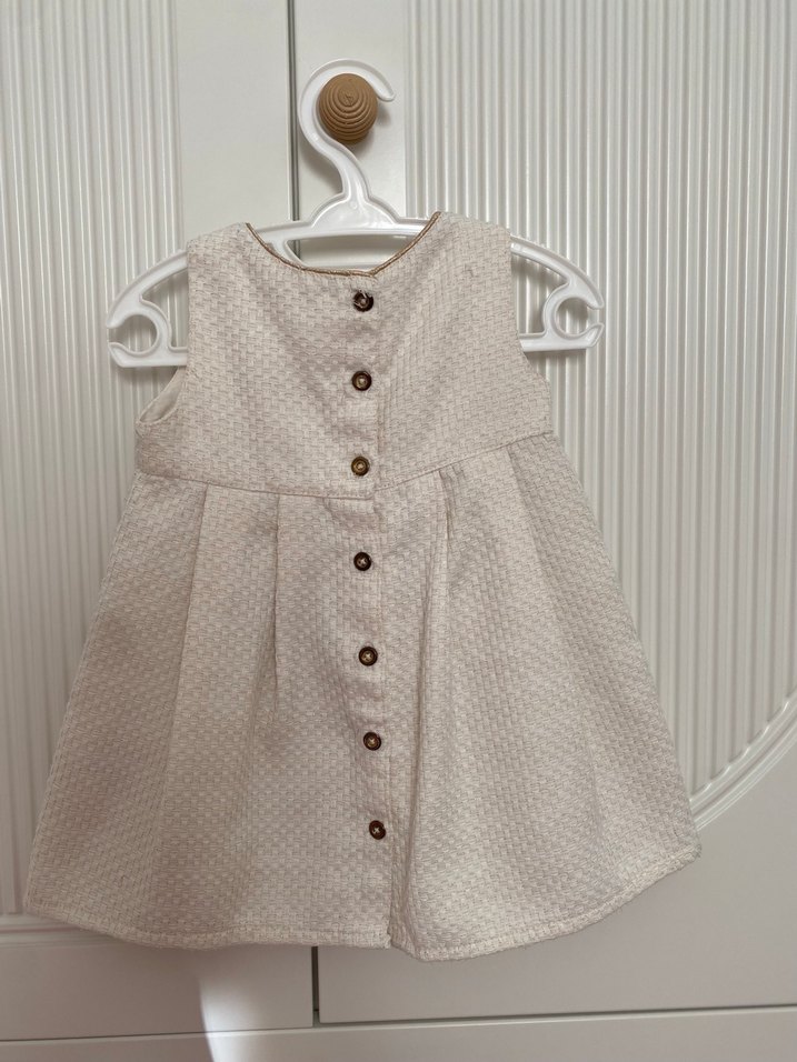 Kız Çocuk Beyaz Keten Fiyonk Detaylı Elbise - Görsel 2