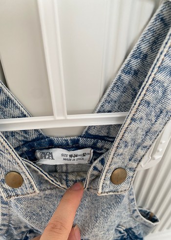 Kız Çocuk Kot Tulum - Bağcıklı, Batik Desenli - Görsel 2