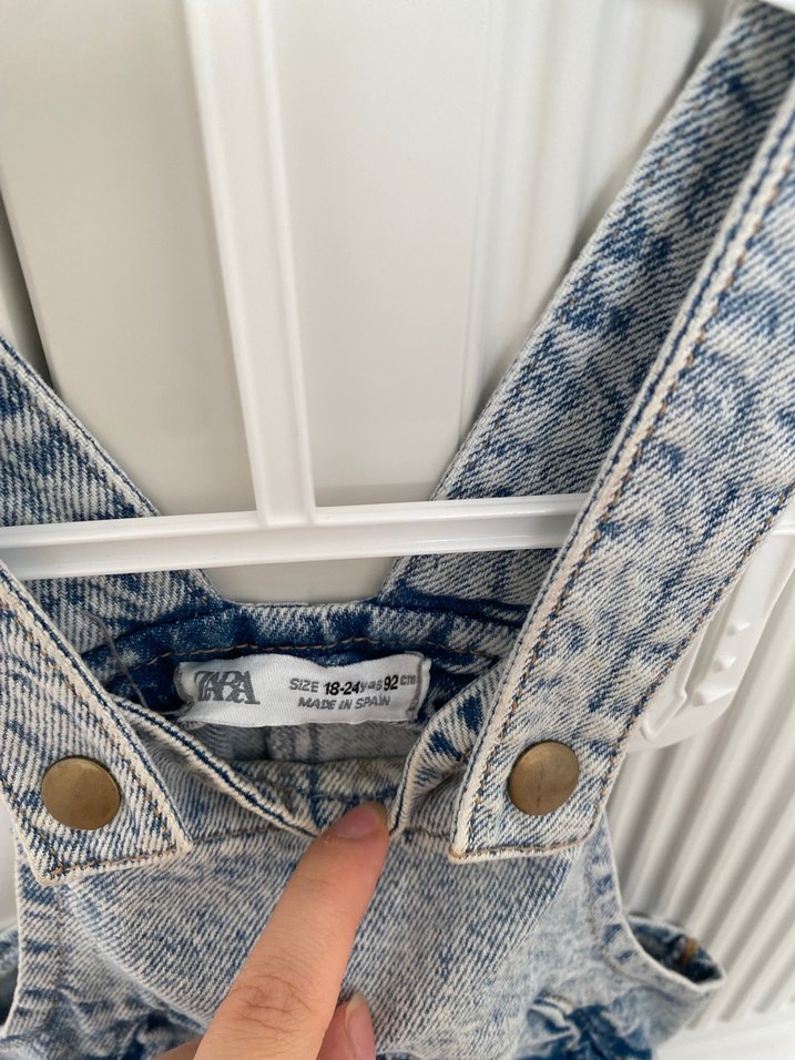 Kız Çocuk Kot Tulum - Bağcıklı, Batik Desenli - Görsel 2