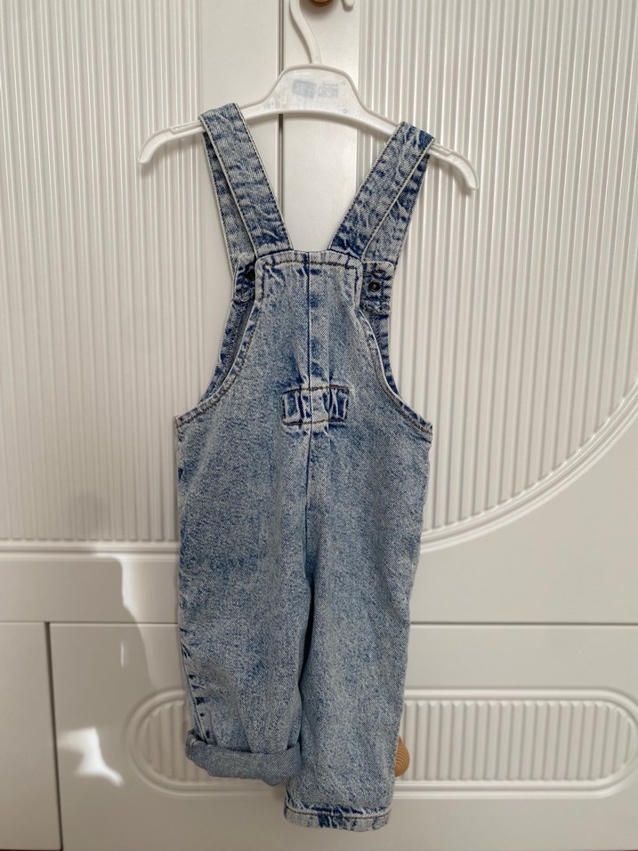 Kız Çocuk Kot Tulum - Bağcıklı, Batik Desenli - Görsel 3