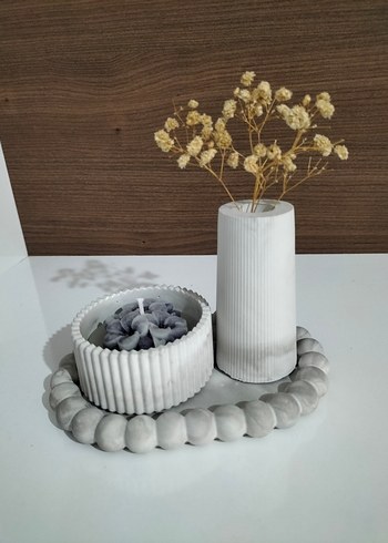 Zara Home Beyaz ve Gri Seramik Mumluk Seti