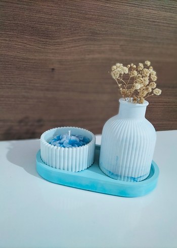 English Home Pastel Mavi Mum ve Vazo Seti