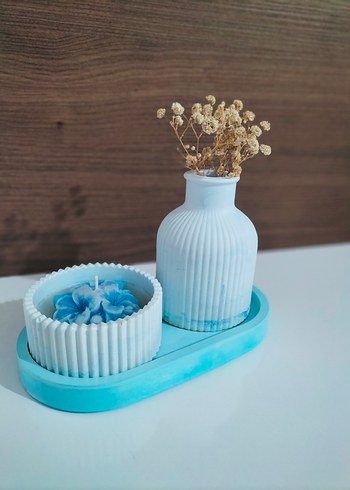 Pastel Mavi Mum ve Vazo Seti