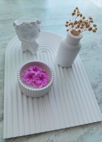 Beyaz Pastel Mum ve Vazo Seti