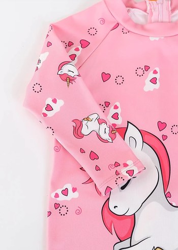 LC Waikiki Unicorn Desenli Pembe Çocuk Mayo