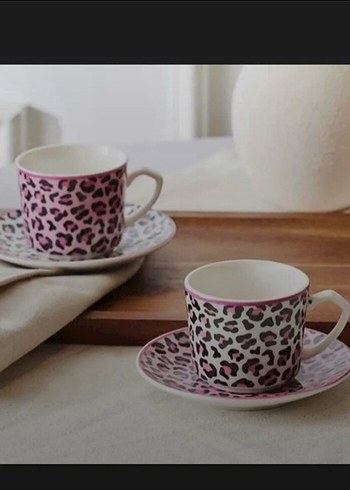 Pembe Leopar Desenli 2 Kişilik Kahve Fincanı Seti - Görsel 3