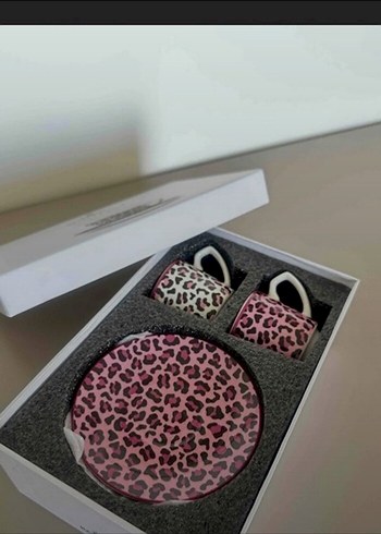 Pembe Leopar Desenli 2 Kişilik Kahve Fincanı Seti - Görsel 2