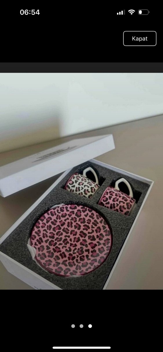 Pembe Leopar Desenli 2 Kişilik Kahve Fincanı Seti - Görsel 2