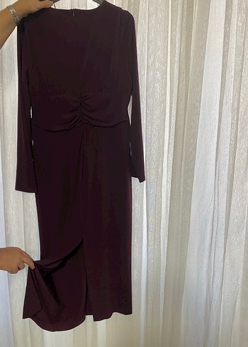 Zara bordo uzun kollu abiye - Görsel 8