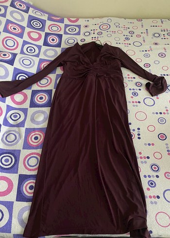 Zara bordo uzun kollu abiye - Görsel 5