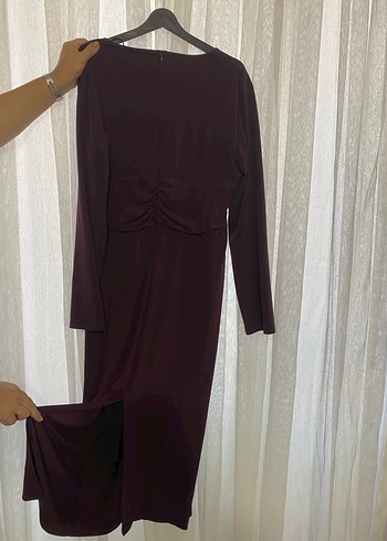 Zara bordo uzun kollu abiye - Görsel 2