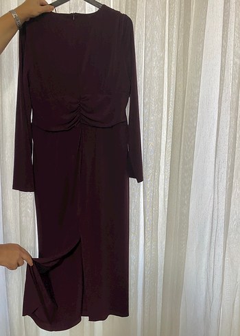 Zara bordo uzun kollu abiye - Görsel 9