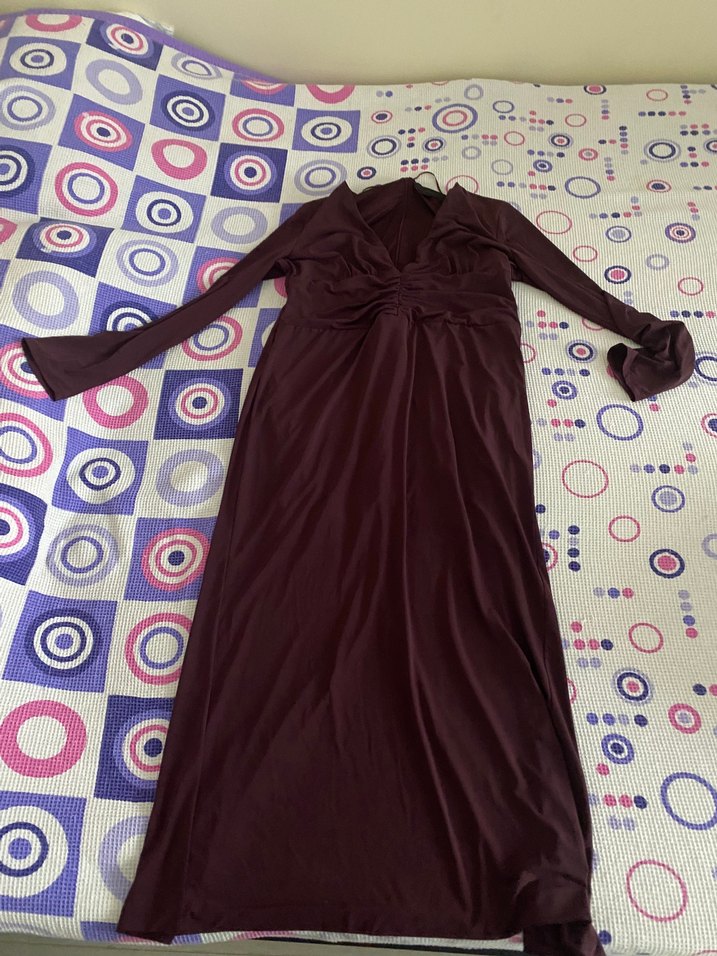 Zara bordo uzun kollu abiye - Görsel 4