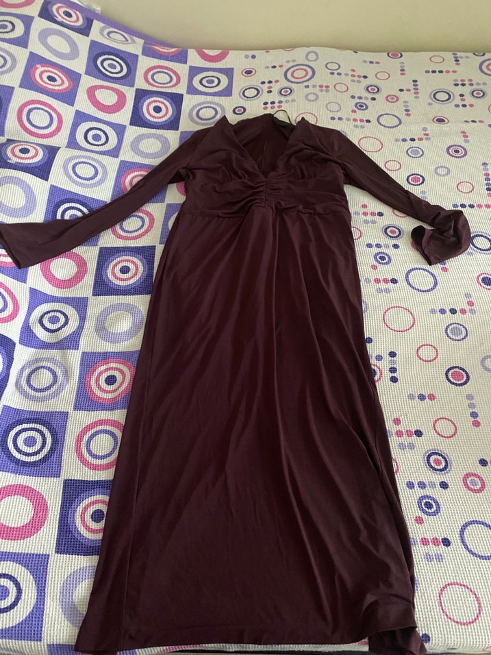 Zara bordo uzun kollu abiye - Görsel 5