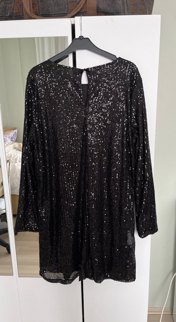 Siyah Uzun Kollu Drapeli Midi Abiye Elbise - Görsel 5