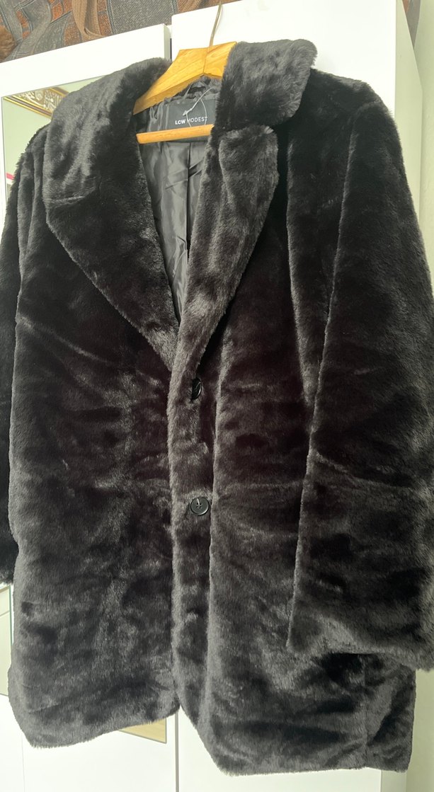 Siyah Kadın Suni Kürk Midi Kaban - Görsel 2