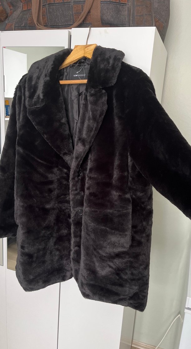 Siyah Kadın Suni Kürk Midi Kaban - Görsel 3