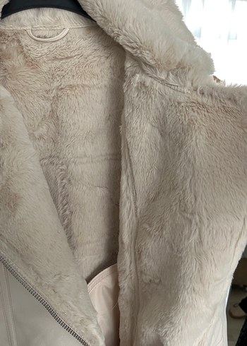 Bej Deri Kürklü Midi Kadın Ceket - Görsel 6