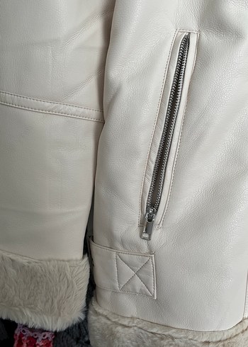 Bej Deri Kürklü Midi Kadın Ceket - Görsel 4