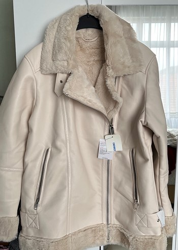 Bej Deri Kürklü Midi Kadın Ceket - Görsel 2