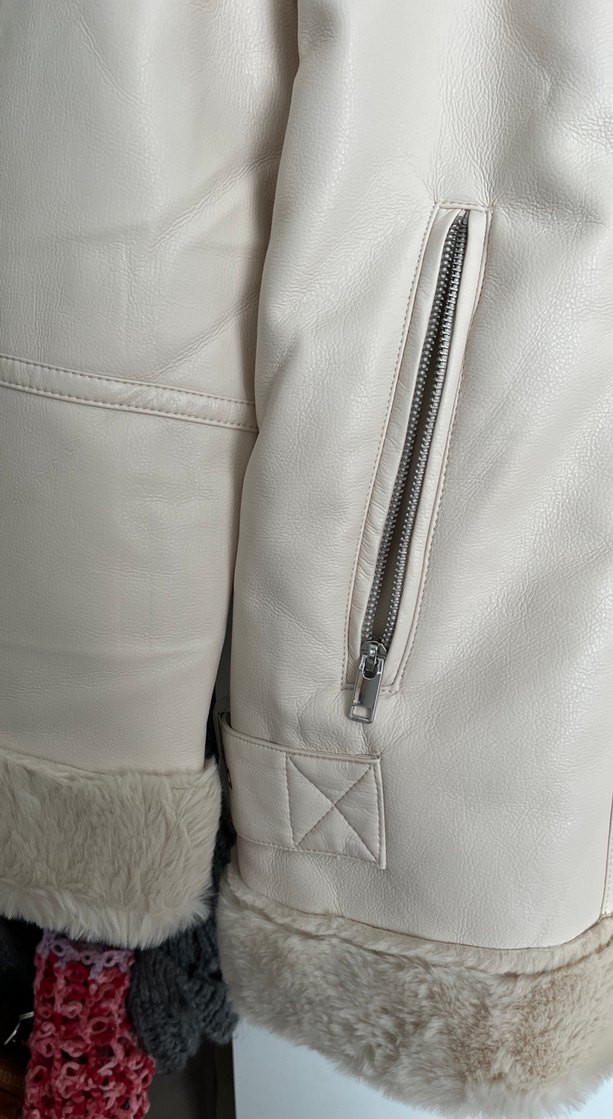 Bej Deri Kürklü Midi Kadın Ceket - Görsel 4