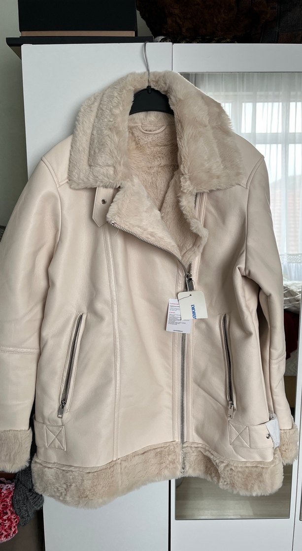 Bej Deri Kürklü Midi Kadın Ceket - Görsel 2