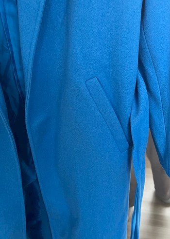 Mavi Kuşaklı Kadın kaşe Kaban - Görsel 3