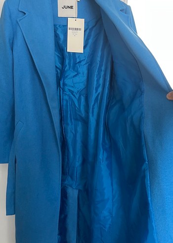 Mavi Kuşaklı Kadın kaşe Kaban - Görsel 5