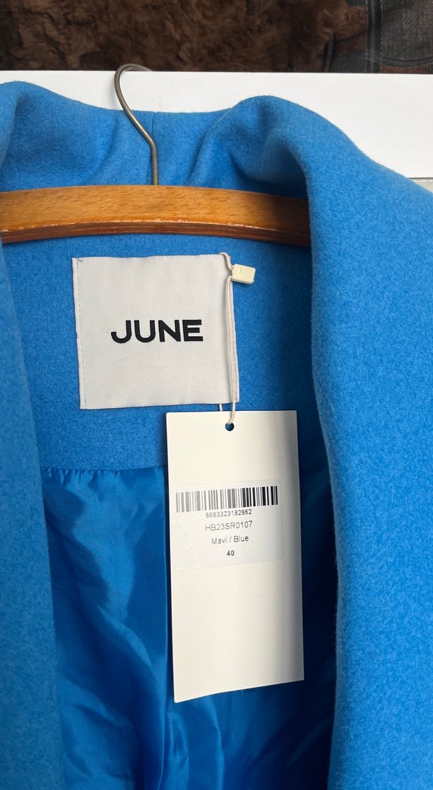 Mavi Kuşaklı Kadın kaşe Kaban - Görsel 4