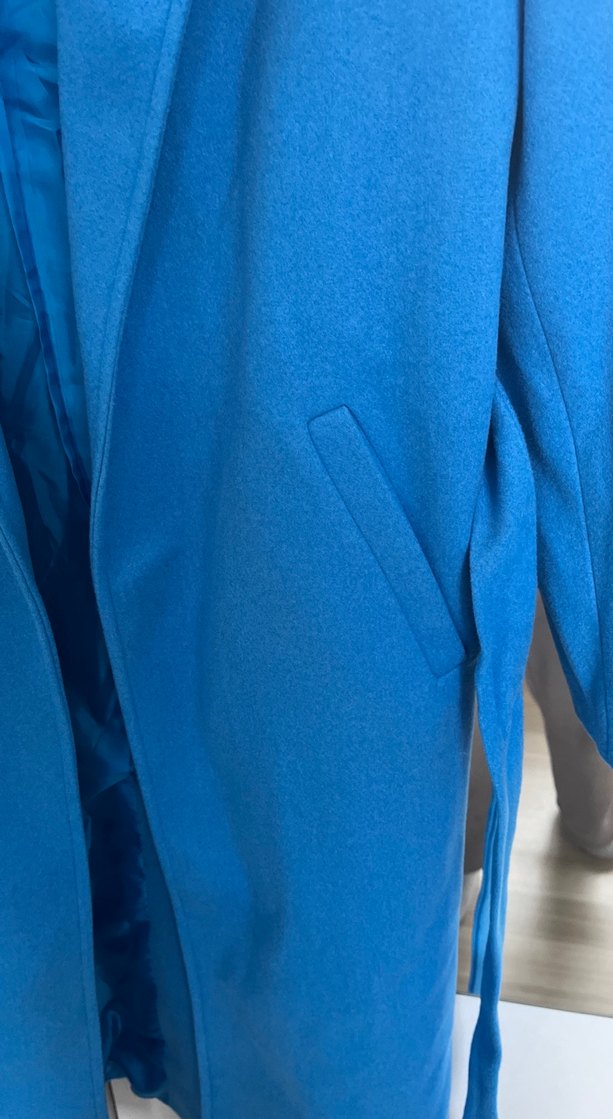 Mavi Kuşaklı Kadın kaşe Kaban - Görsel 3