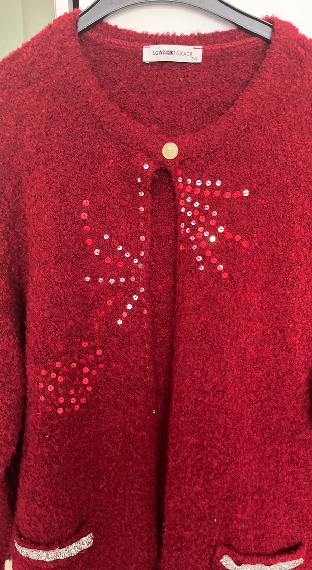 Kırmızı Triko Kadın Hırka - Görsel 2