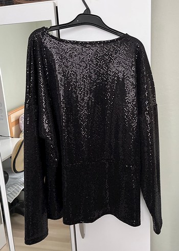 Siyah Parlak Uzun Kollu Bluz - Görsel 5