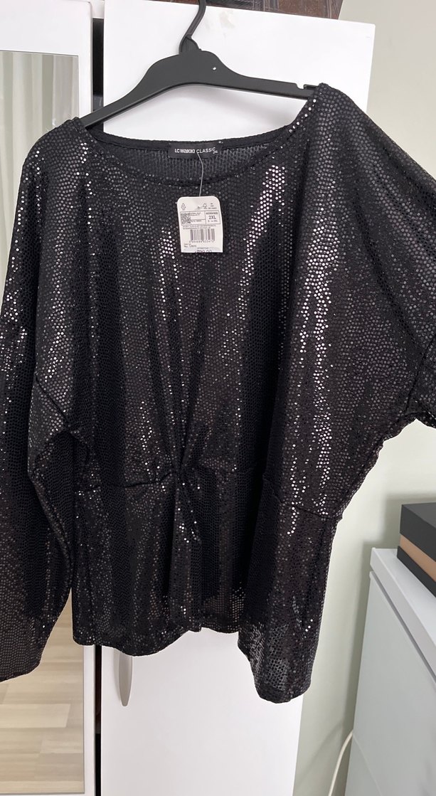 Siyah Parlak Uzun Kollu Bluz - Görsel 3