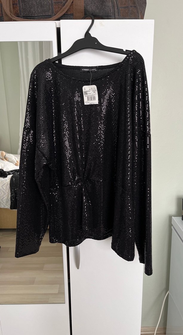 Siyah Parlak Uzun Kollu Bluz - Görsel 2