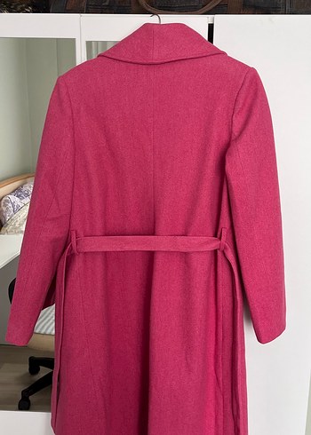 Pembe Kuşaklı Kadın kaşe Kaban - Görsel 6