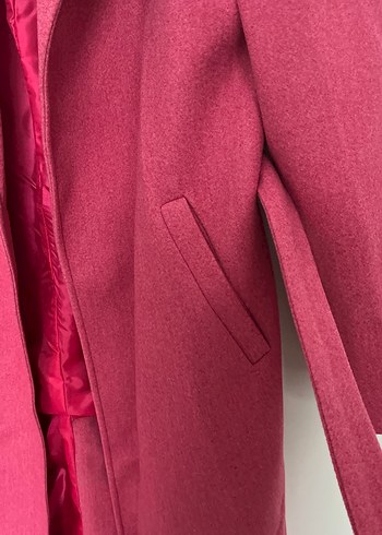 Pembe Kuşaklı Kadın kaşe Kaban - Görsel 4