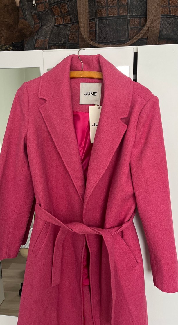 Pembe Kuşaklı Kadın kaşe Kaban - Görsel 2