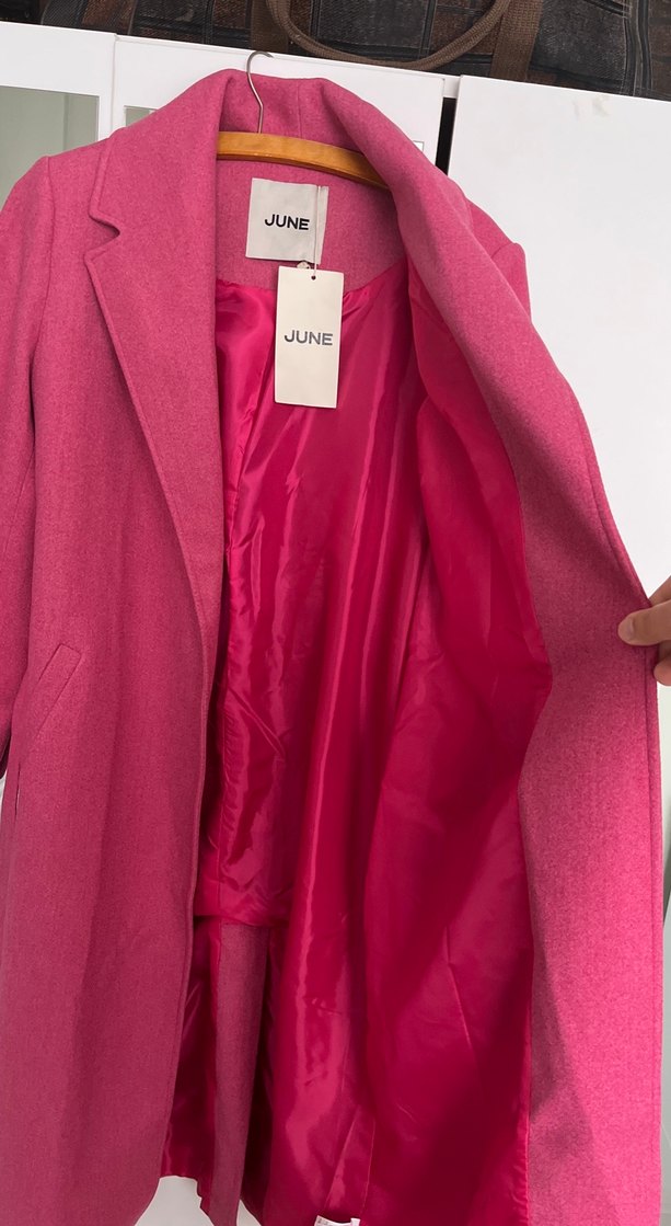 Pembe Kuşaklı Kadın kaşe Kaban - Görsel 5