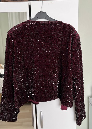 Bordo Payetli Kadın Ceket - Görsel 8