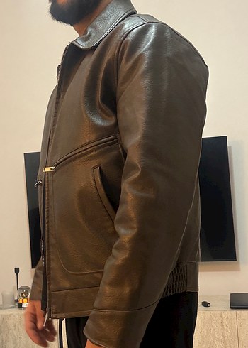 Kahverengi Deri Erkek Ceket - Görsel 3