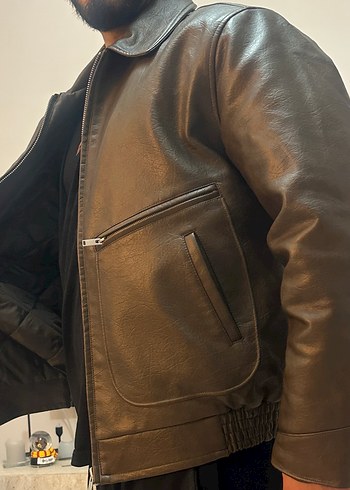 Kahverengi Deri Erkek Ceket - Görsel 4